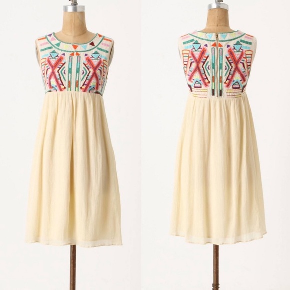 ANTHROPOLOGIE BY GRYPHON  EMBROIDERED DRESS SIZE MEDIUM - Picture 4 of 14